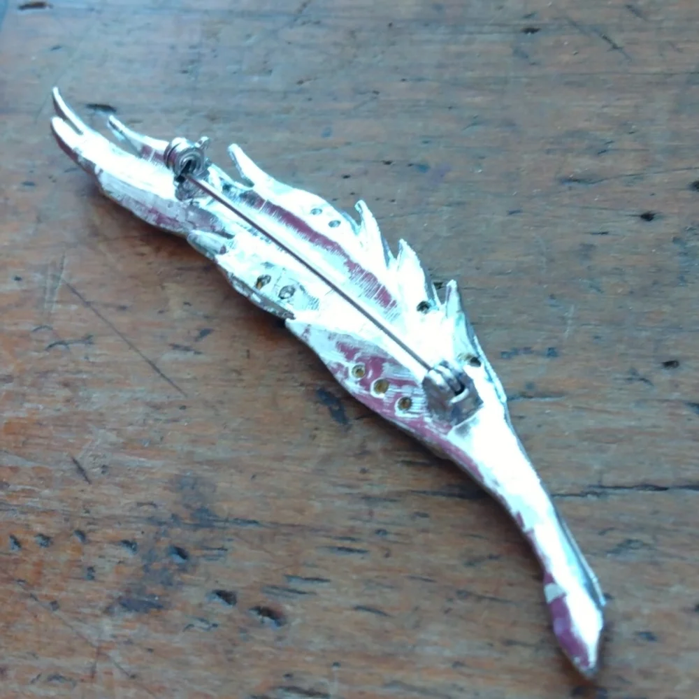 Vintage rhinestone leaf pin